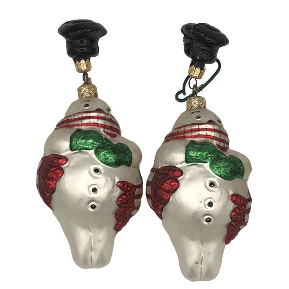 Set 2 HTF VTG Dept 56 Snowman Dangle Hat Mercury Glass Christmas Ornament Poland - Picture 1 of 7